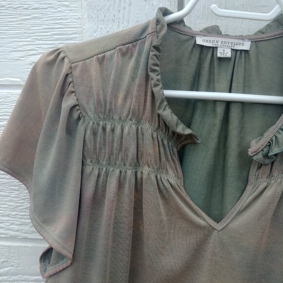 4/$20 Green Envelope tie dye acid wash green modal blend top USA sz Small - Picture 3 of 11